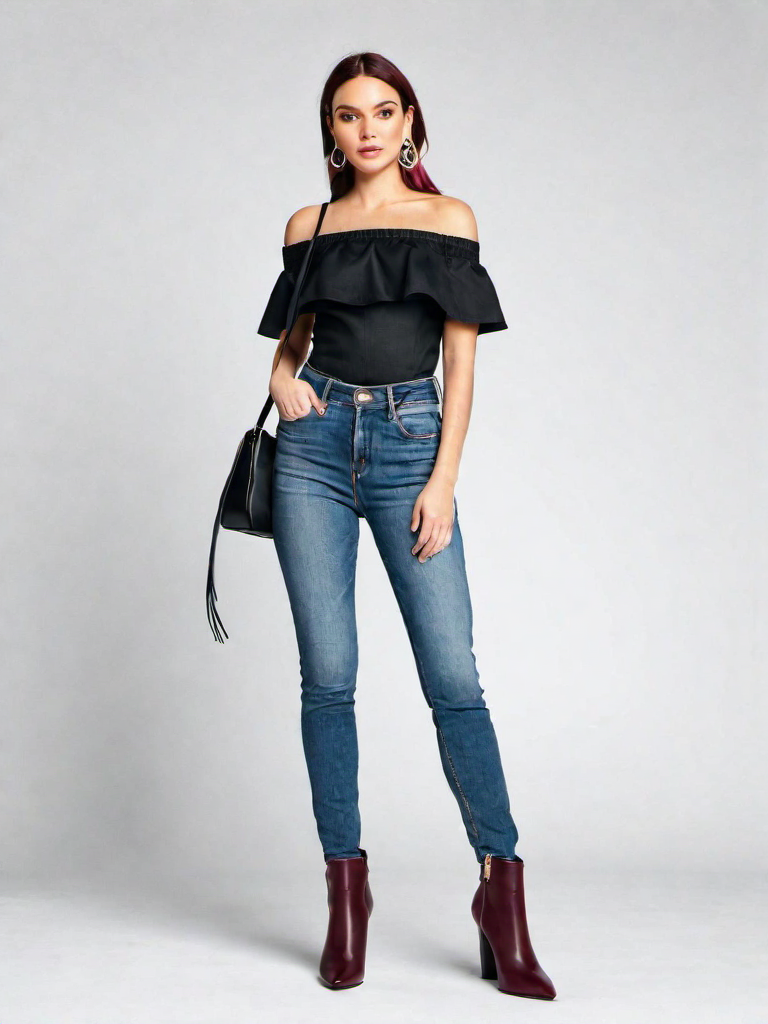 Nightclub Outfit Idea: Womans black off-the-shoulder top
