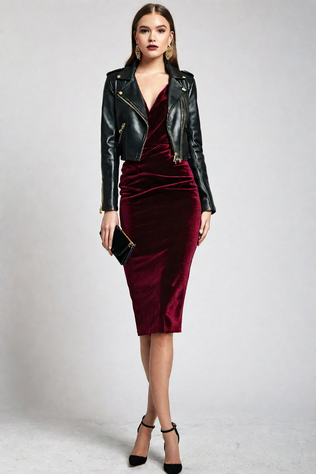 Nightclub Outfit Idea: Womans burgundy velvet dress