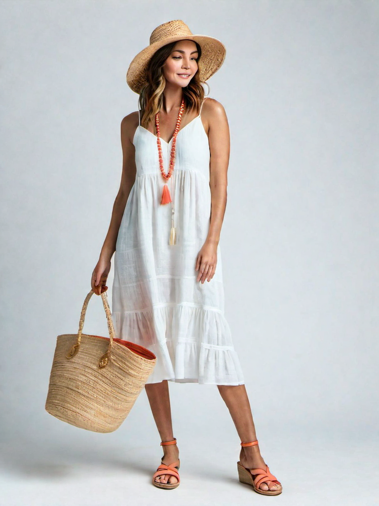 Beach-day Outfit Idea: Woman's white linen sundress