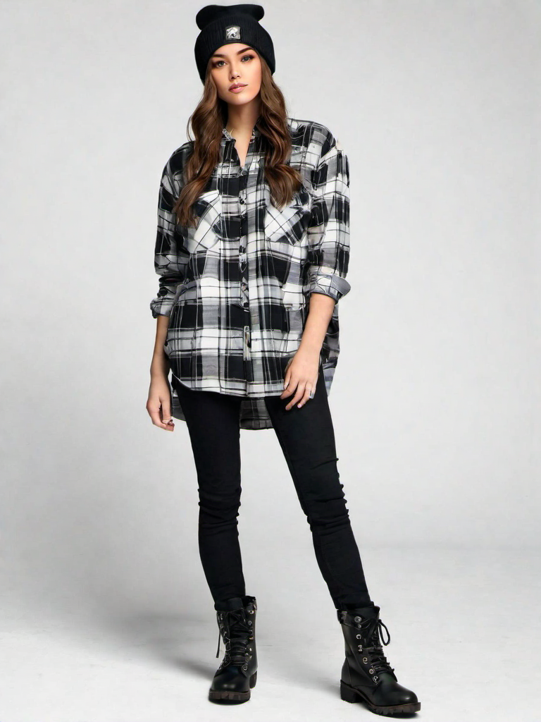 Casual Outfit Idea: Woman's oversized flannel shirt