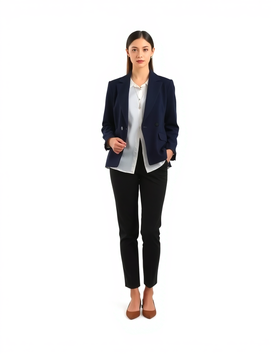Job-interview Outfit Idea: Womans tailored navy blue blazer