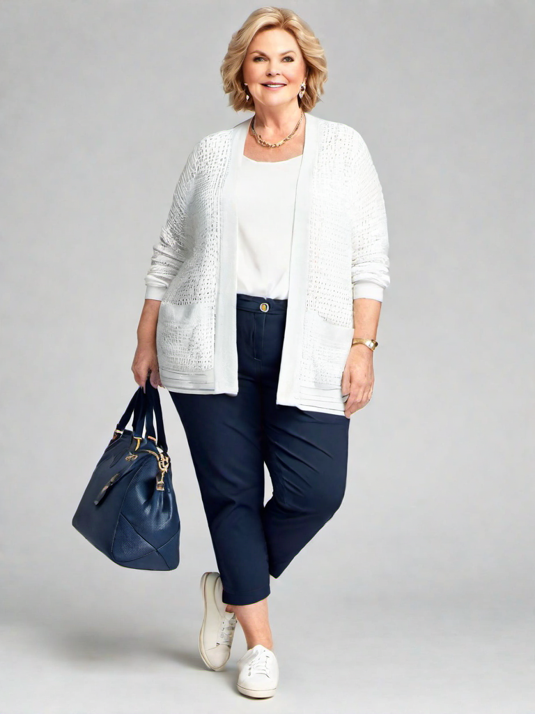 Casual Outfit Idea: Womans navy blue blue cardigan