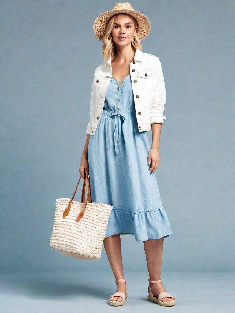 Vacation Outfit Idea: Womans light blue cotton sundress